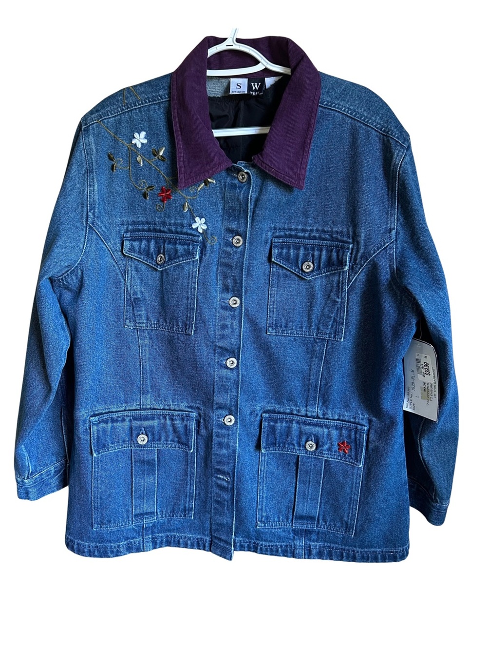 Women’s Studio West Embroidered Denim Jacket with Removable Quilt Liner